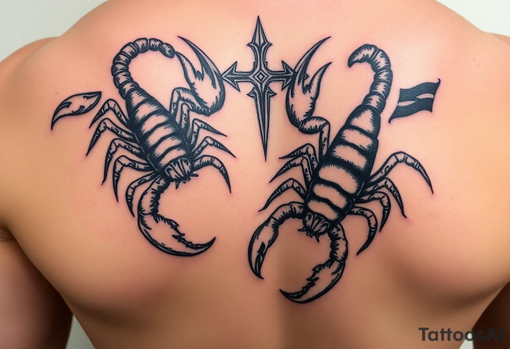 powerful majestic scorpions next to the figure of Temis tattoo idea