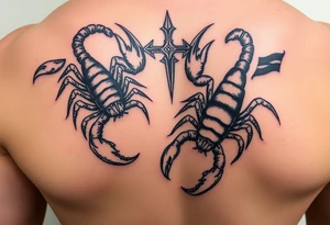 powerful majestic scorpions next to the figure of Temis tattoo idea