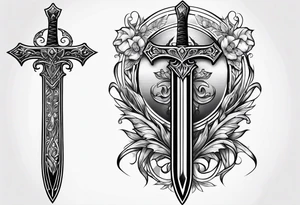 Fantasy sword thin delicate gem tattoo idea