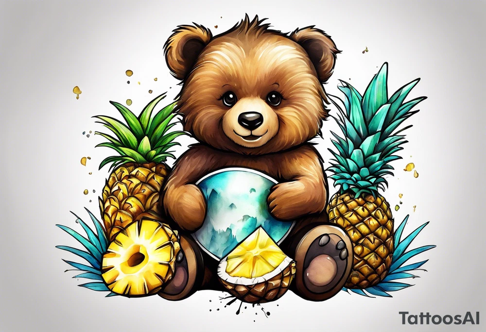 Bear loves pineapples and coconuts tattoo idea