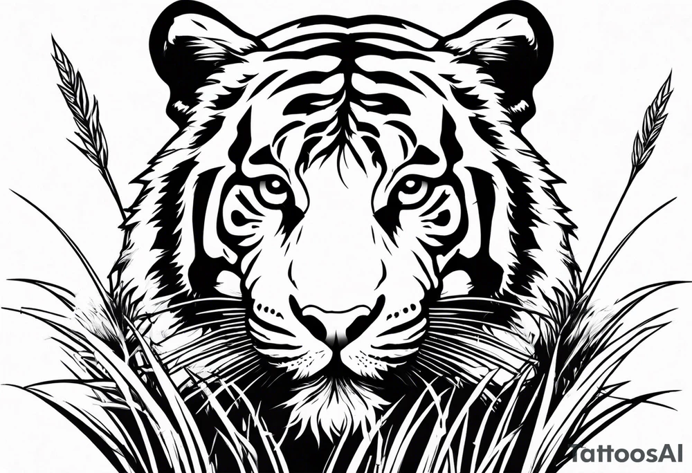 hungry tiger hiding in the grass tattoo idea