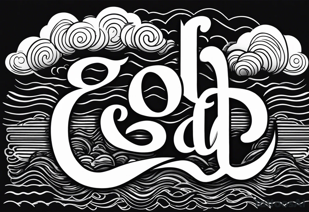 The word God in a biblical text with some cloud shading behind it tattoo idea The word God in a biblical text with some cloud shading behind it tattoo idea