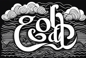 The word God in a biblical text with some cloud shading behind it tattoo idea