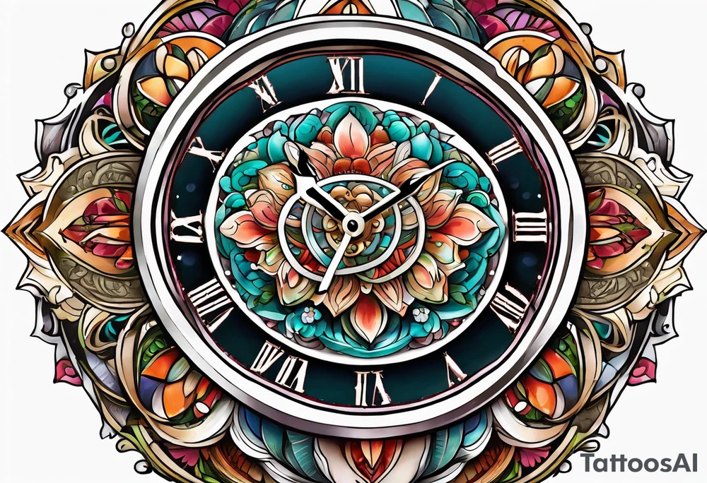 Dead Rabbit hole whimsical clock mandala tattoo idea