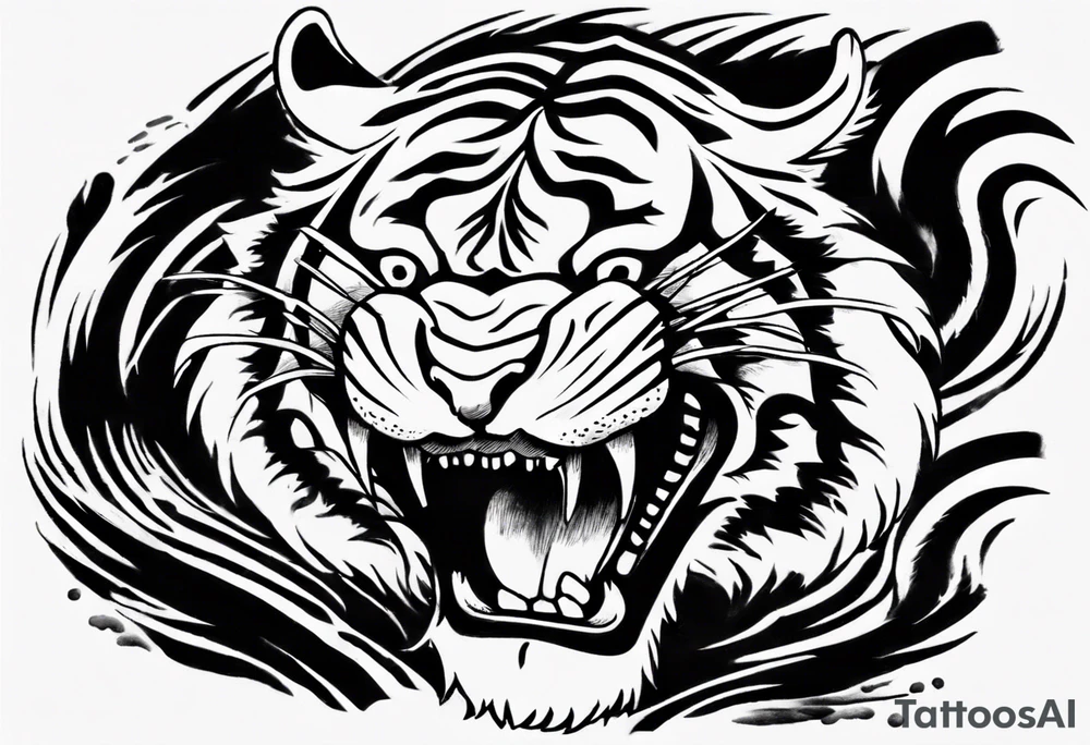 Ferocious Tiger roaring using ancient japaniese ink tattoo idea