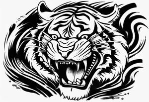 Ferocious Tiger roaring using ancient japaniese ink tattoo idea
