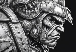 Full sleeve Warhammer 40000 orks machine theme tattoo idea