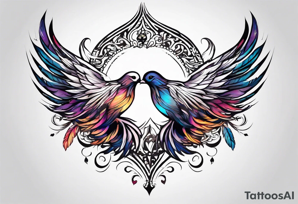 very thin feather releasing small doves from the top tattoo idea