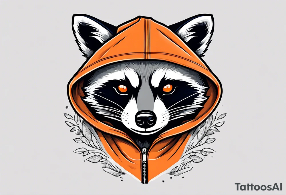 Raccoon wearing an orange Superman hoodie tattoo idea