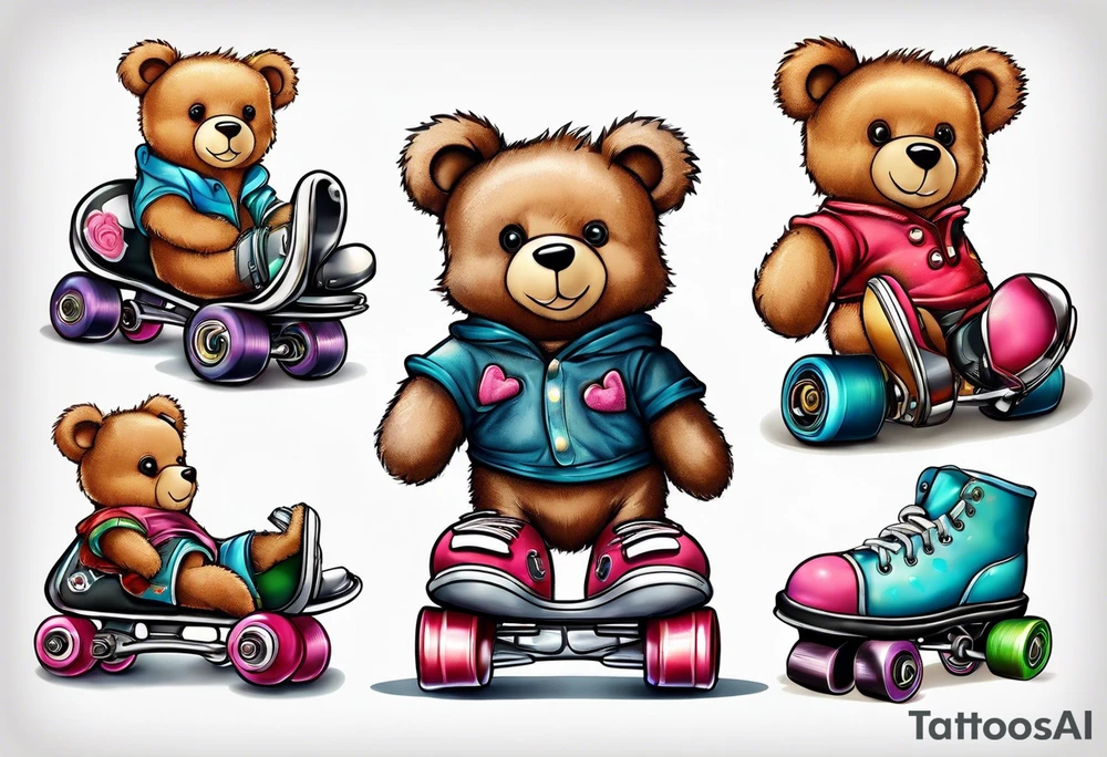teddy bears wearing roller skates on their feet tattoo idea