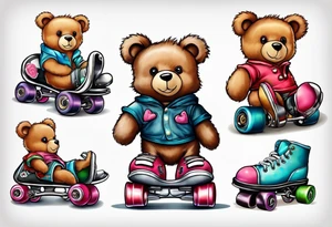 teddy bears wearing roller skates on their feet tattoo idea