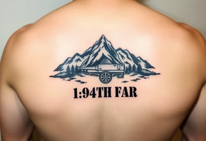 American traditional style with a mountain and the field artillery logo for the ar,y and the saying 1-94TH FAR tattoo idea