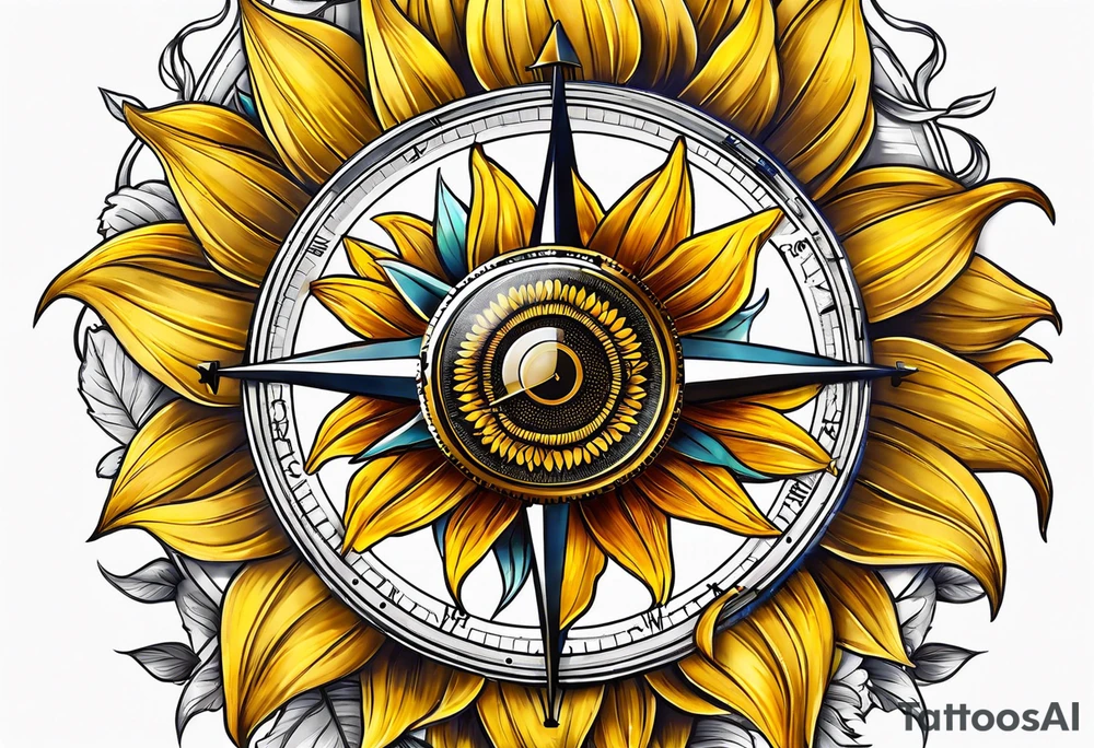 Sunflower next to a compass tattoo idea