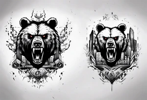 Angry bear coming up behind a city tattoo idea