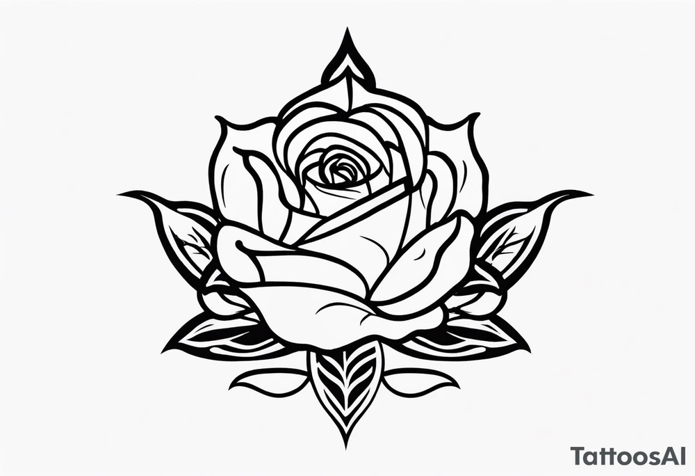 a minimalist small  dark tattoo with fire, rose, sward tattoo idea