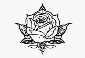a minimalist small  dark tattoo with fire, rose, sward tattoo idea