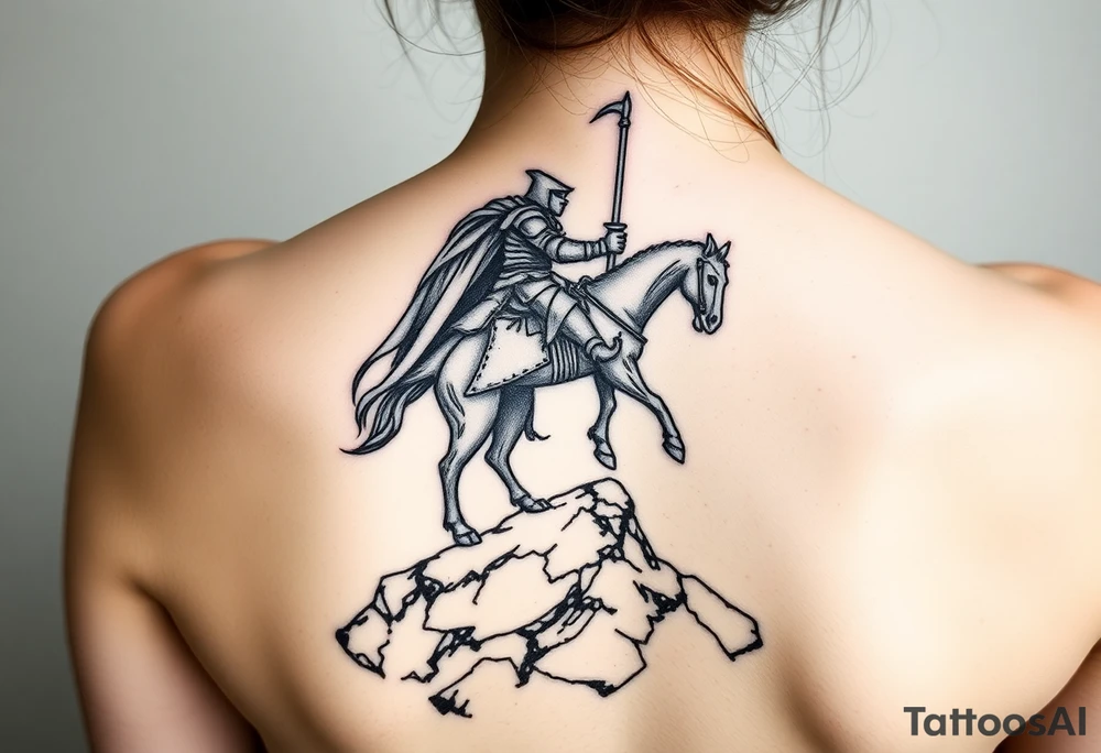 3d Powerful knight on the hillside tattoo idea