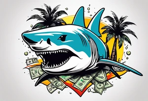 Great white shark, palm trees, money tattoo idea