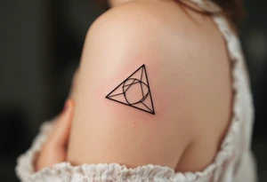 A minimalist black ink triquetra, with fine-line detailing and subtle shading for a clean, timeless look. tattoo idea