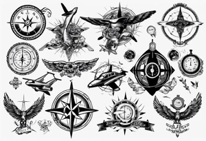 skydiving, shooting guns, compass, adventure tattoo idea