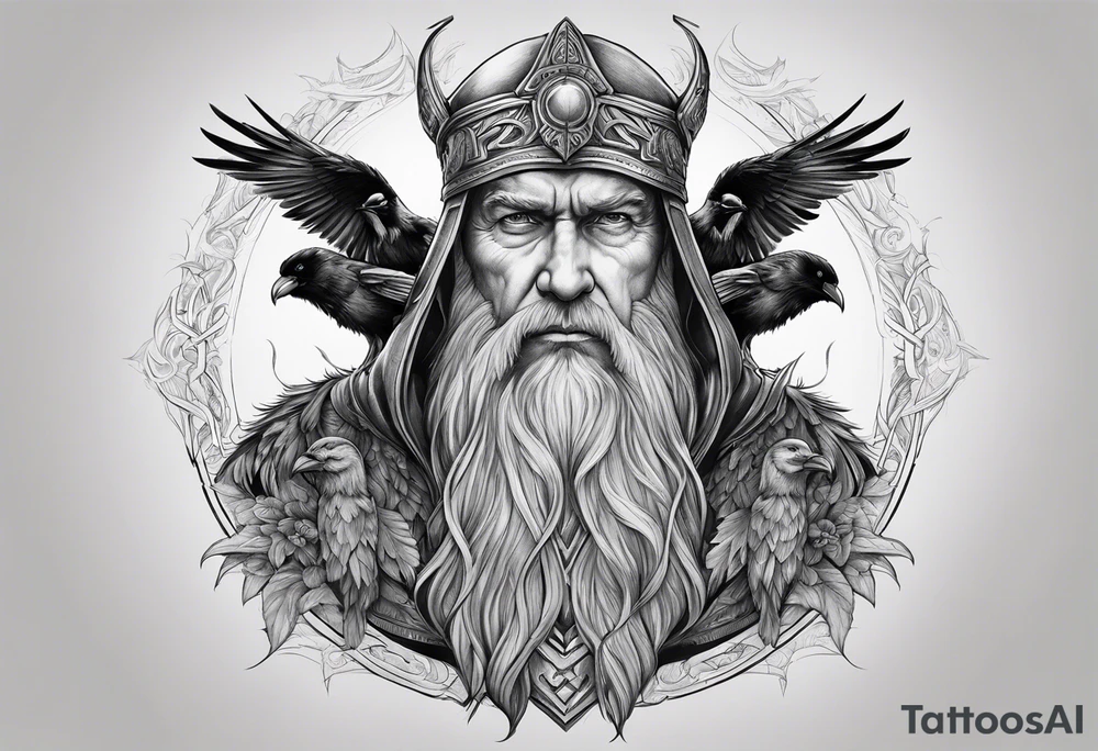 Realistic Odin with ravens tattoo idea