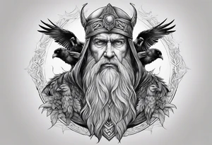 Realistic Odin with ravens tattoo idea