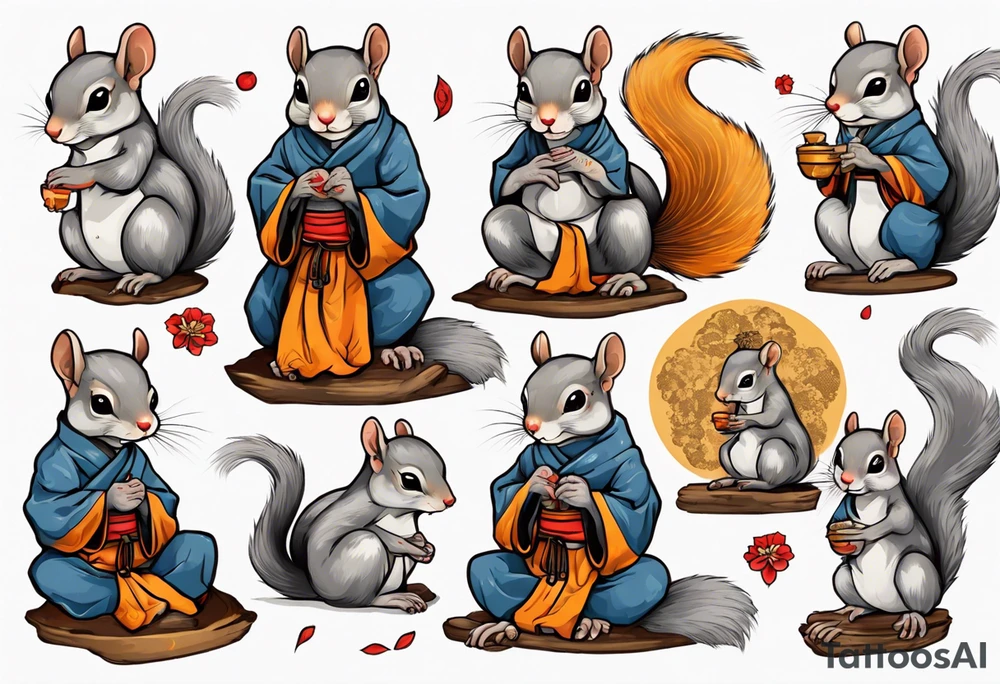a grey squirrel dressed as a monk tattoo idea