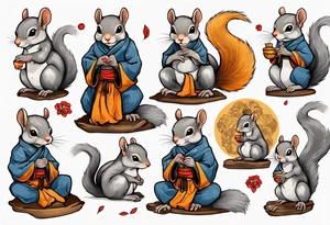 a grey squirrel dressed as a monk tattoo idea
