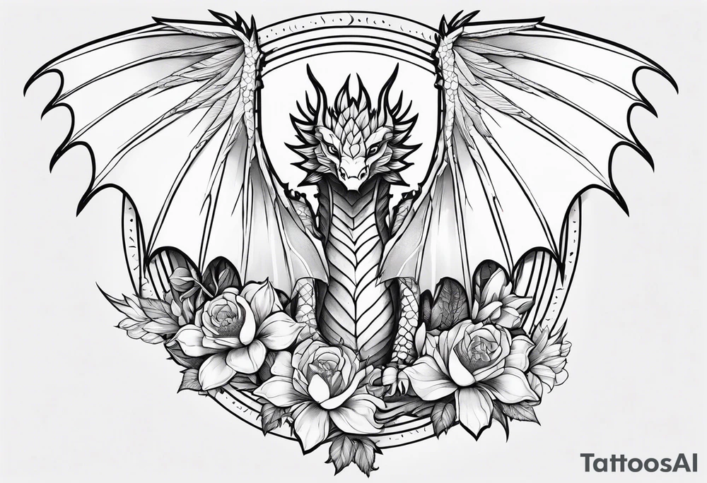 Dragón wings with flowers tattoo idea