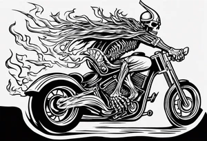 i want a tattoo of a big viking skeleton riding a motorcycle with flames and I want the words “Viking Customs” incorporated into the design tattoo idea