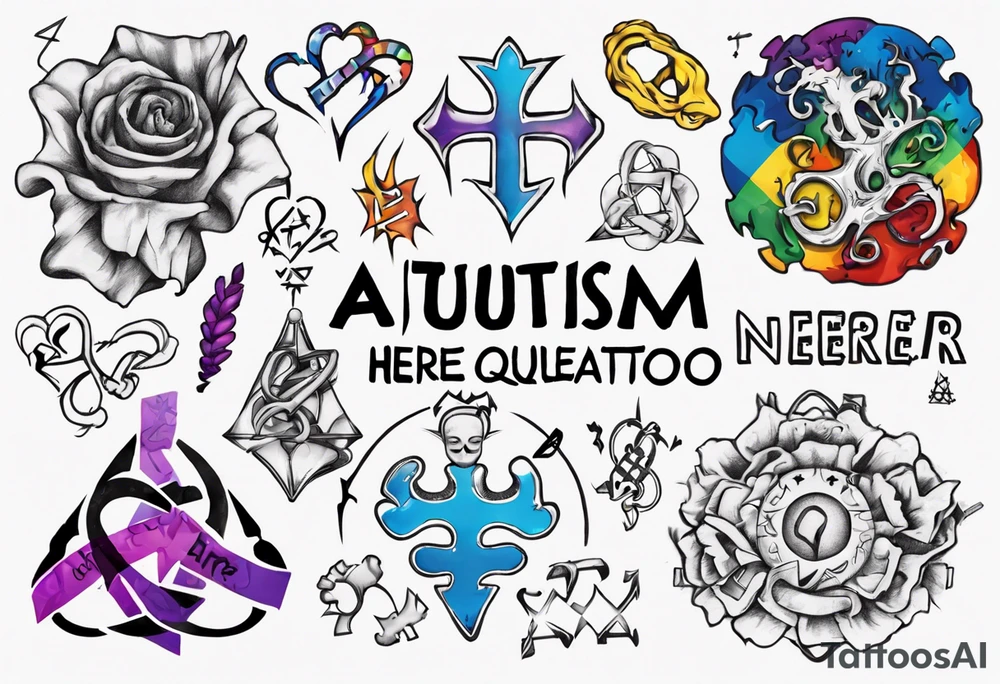 autism symbol with the words 
Here and Neuroqueer tattoo idea