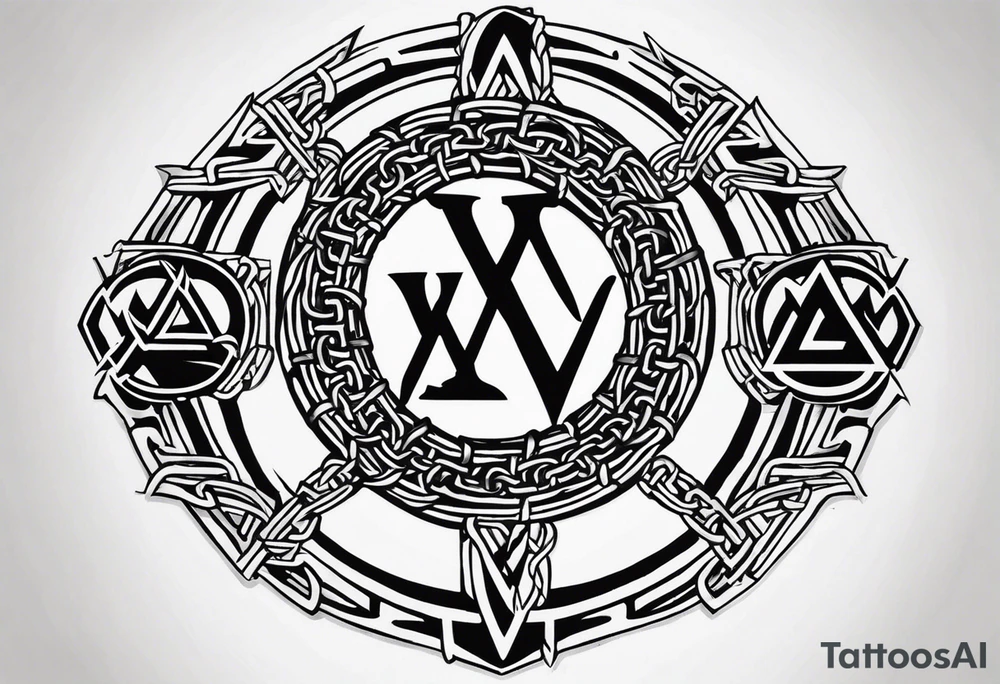 Valhalla round shield axe
Valknut barbed wire chains tattoo idea Valhalla round shield axe
Valknut barbed wire chains tattoo idea