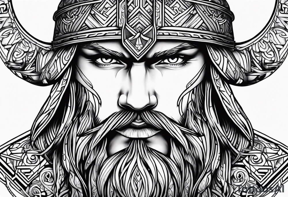 Stylized viking face tattoo idea