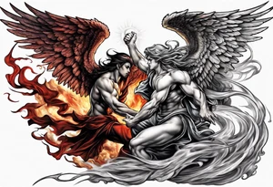 Angel and Devil fighting back tattoo design tattoo idea