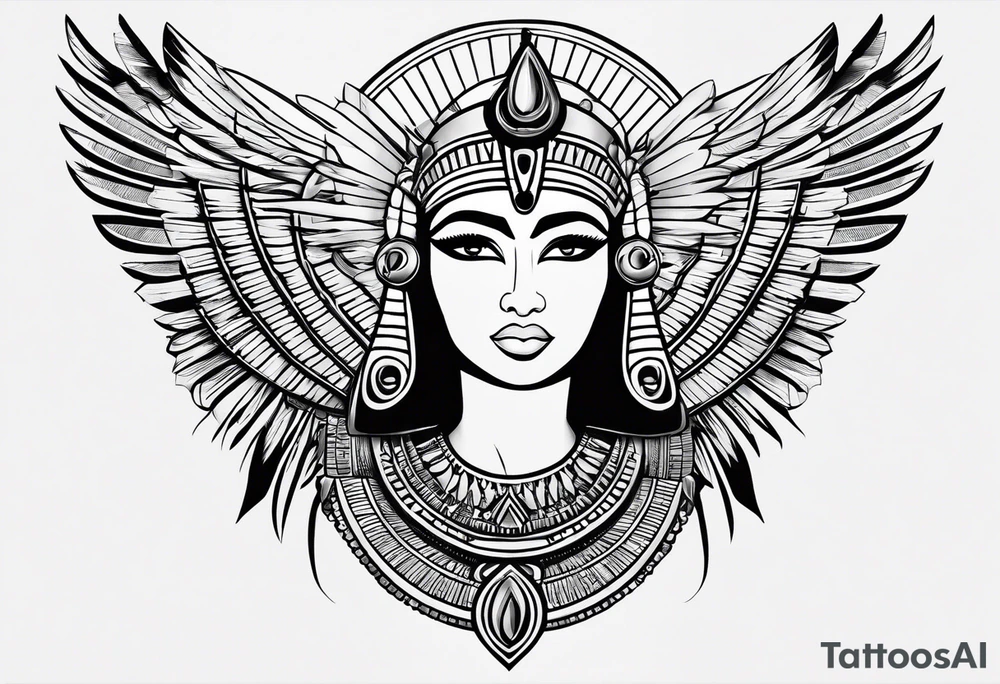 black and white Egyptian goddess Isis tattoo idea