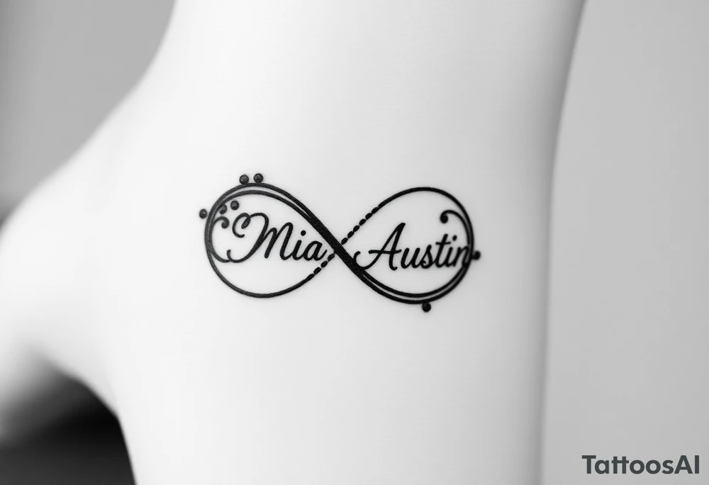 Infinity symbol with the name's Mia and Austin tattoo idea