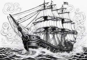 Realistic octopus breaking ship tattoo idea