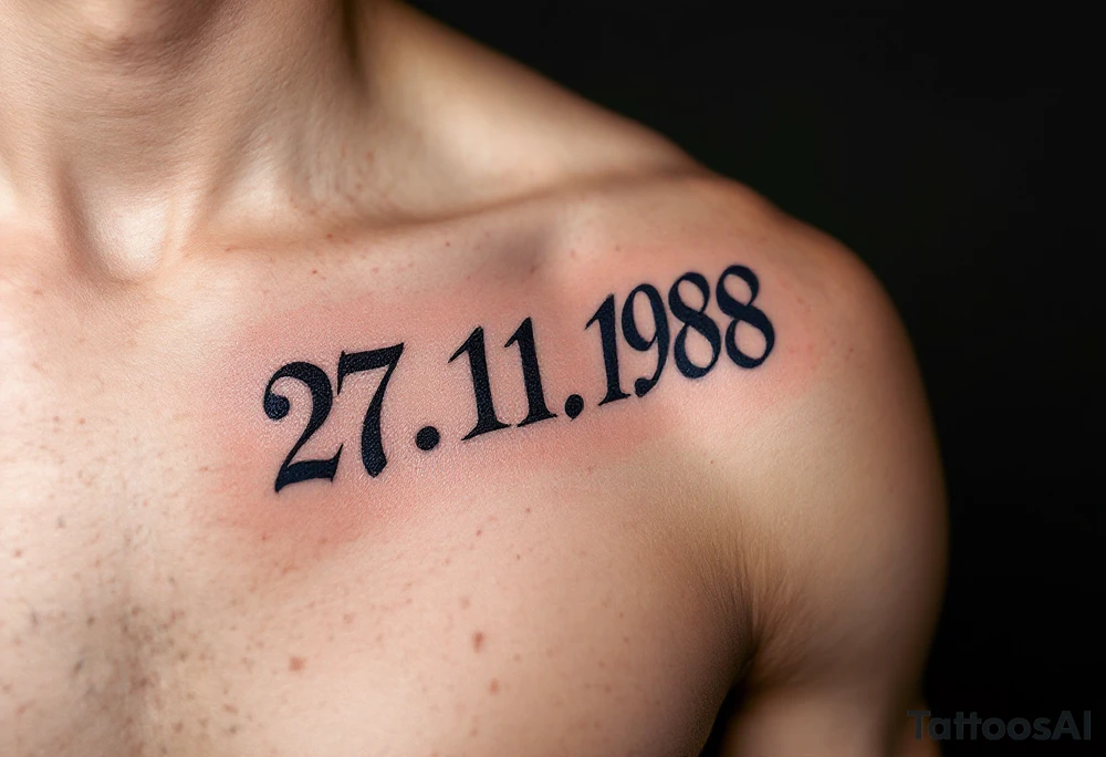Classic 27.11.1988 carved in Roman numerals with deep navy blue shadows. tattoo idea