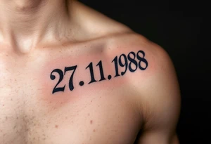 Classic 27.11.1988 carved in Roman numerals with deep navy blue shadows. tattoo idea