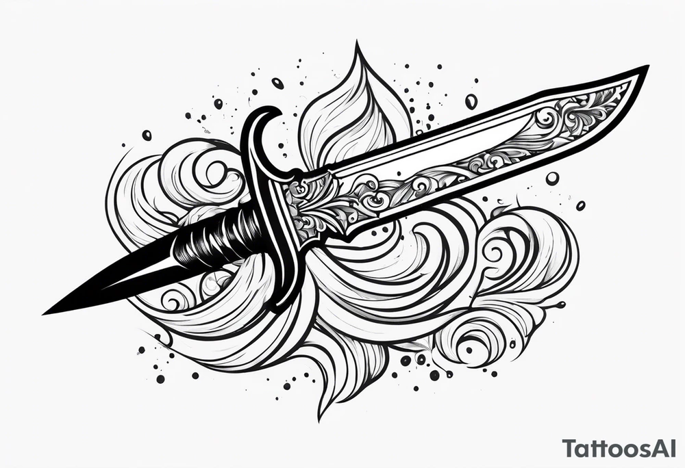 Feminine magical dagger with a splash of water swirling around it tattoo idea