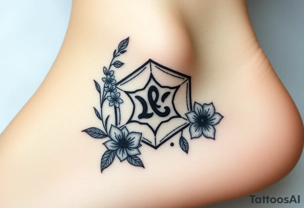 Hexagon Leo symbol larkspurs and water lilies tattoo idea