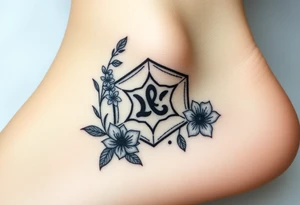 Hexagon Leo symbol larkspurs and water lilies tattoo idea