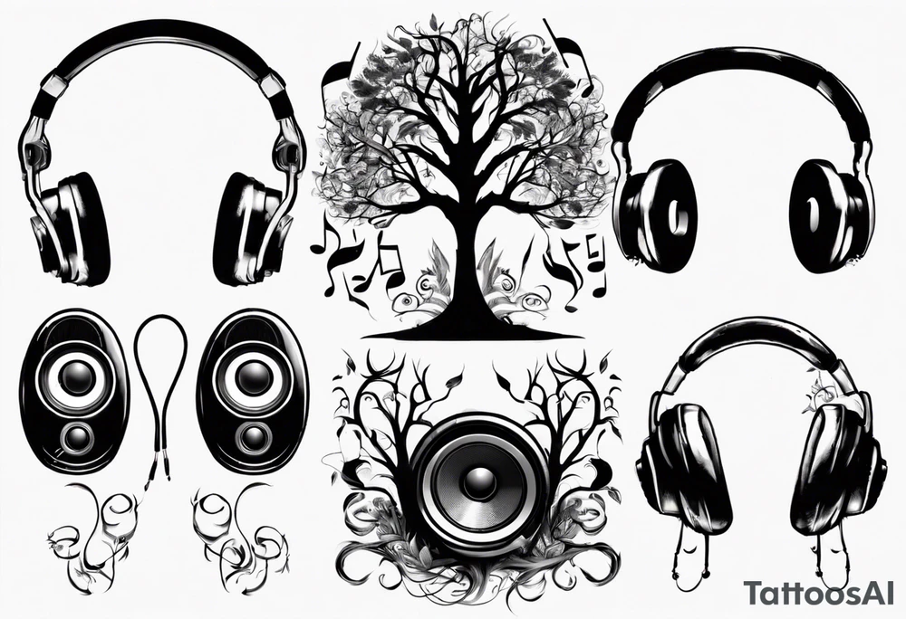 music speaker note tree headphones tattoo idea