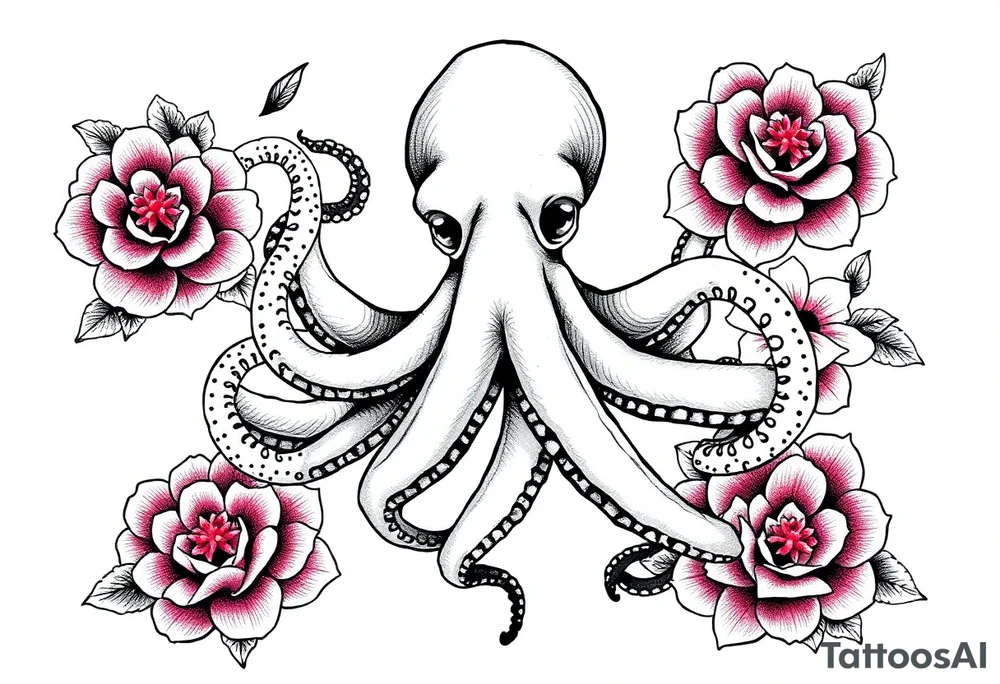 octopus and flowers tattoo idea