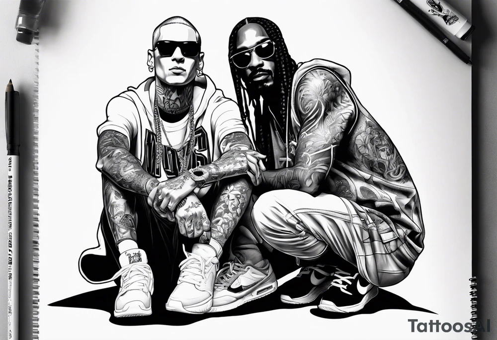 Slim shady  and snoop dog full leg sleeve tattoo idea