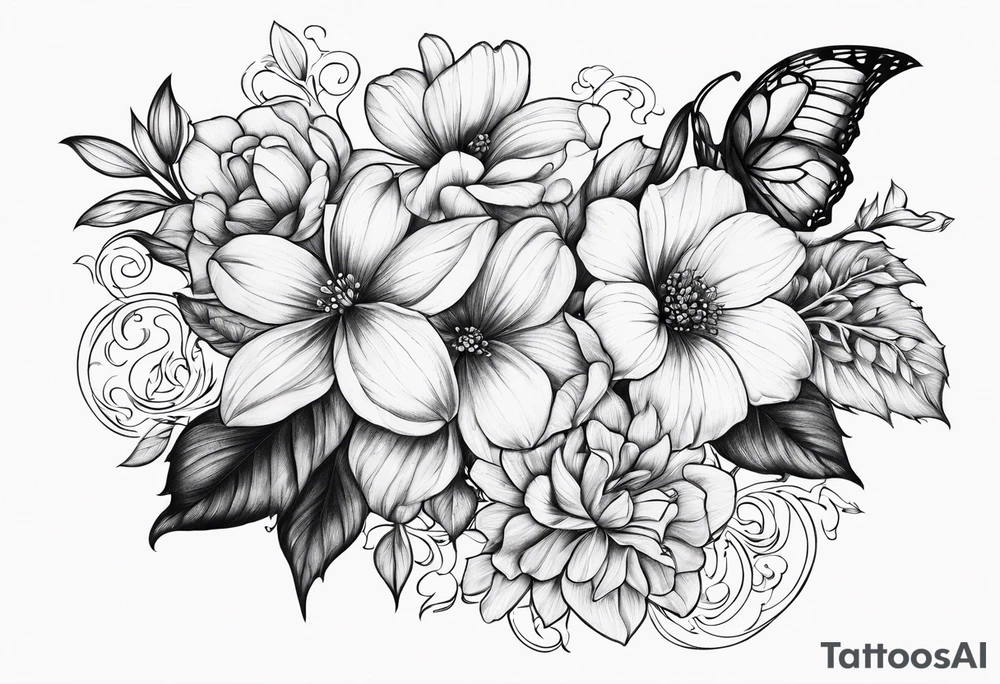 Flowing scripture with flowers tattoo idea
