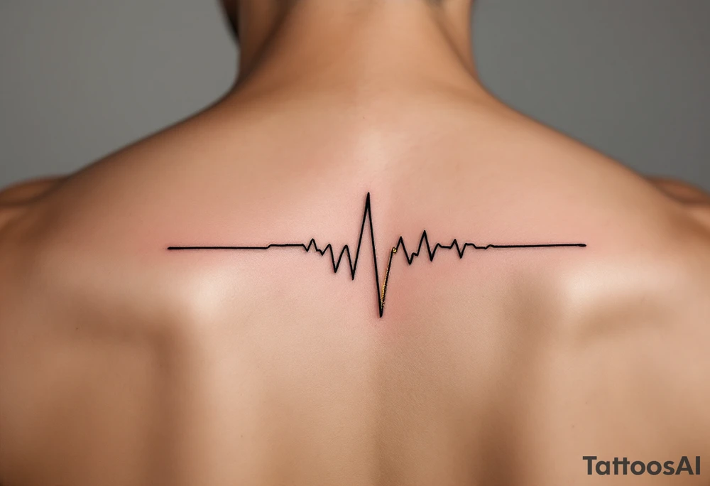 A minimalist black EKG waveform with subtle gold accents at the peaks, reflecting strength and stability. tattoo idea