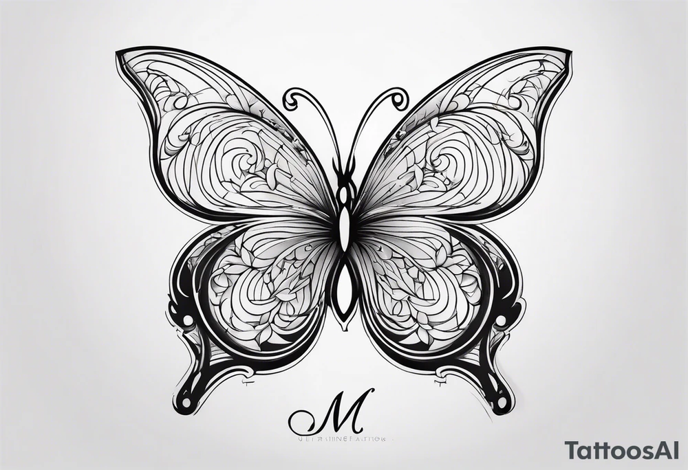 Create a Fine Line tattoo made out of three letter M’s and very pretty maybe a butterfly tattoo idea