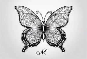 Create a Fine Line tattoo made out of three letter M’s and very pretty maybe a butterfly tattoo idea