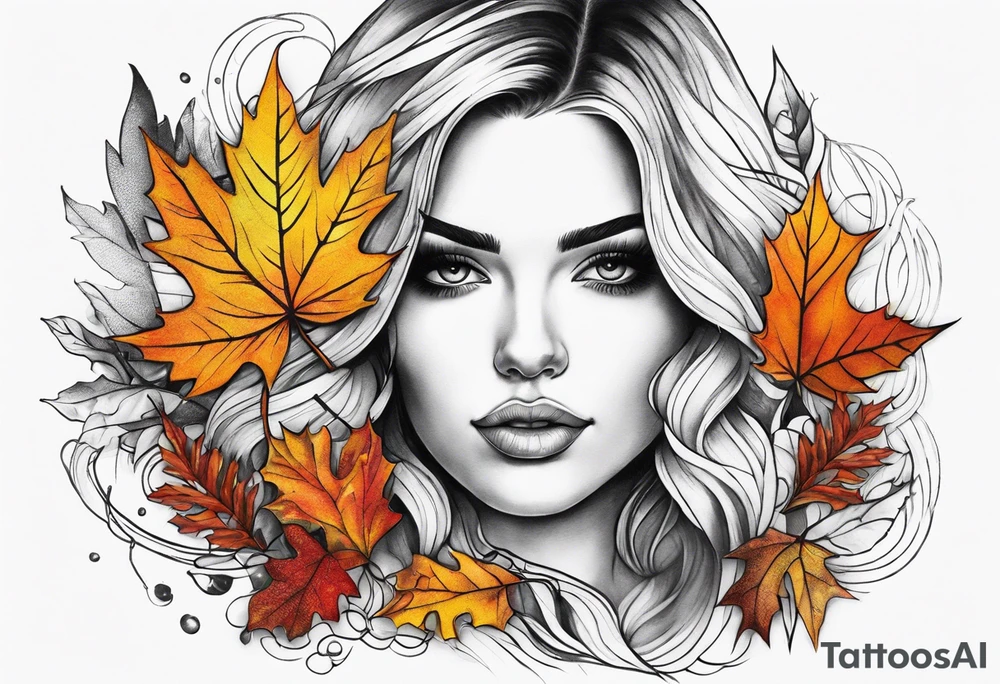 thigh tattoo with fall colors tattoo idea